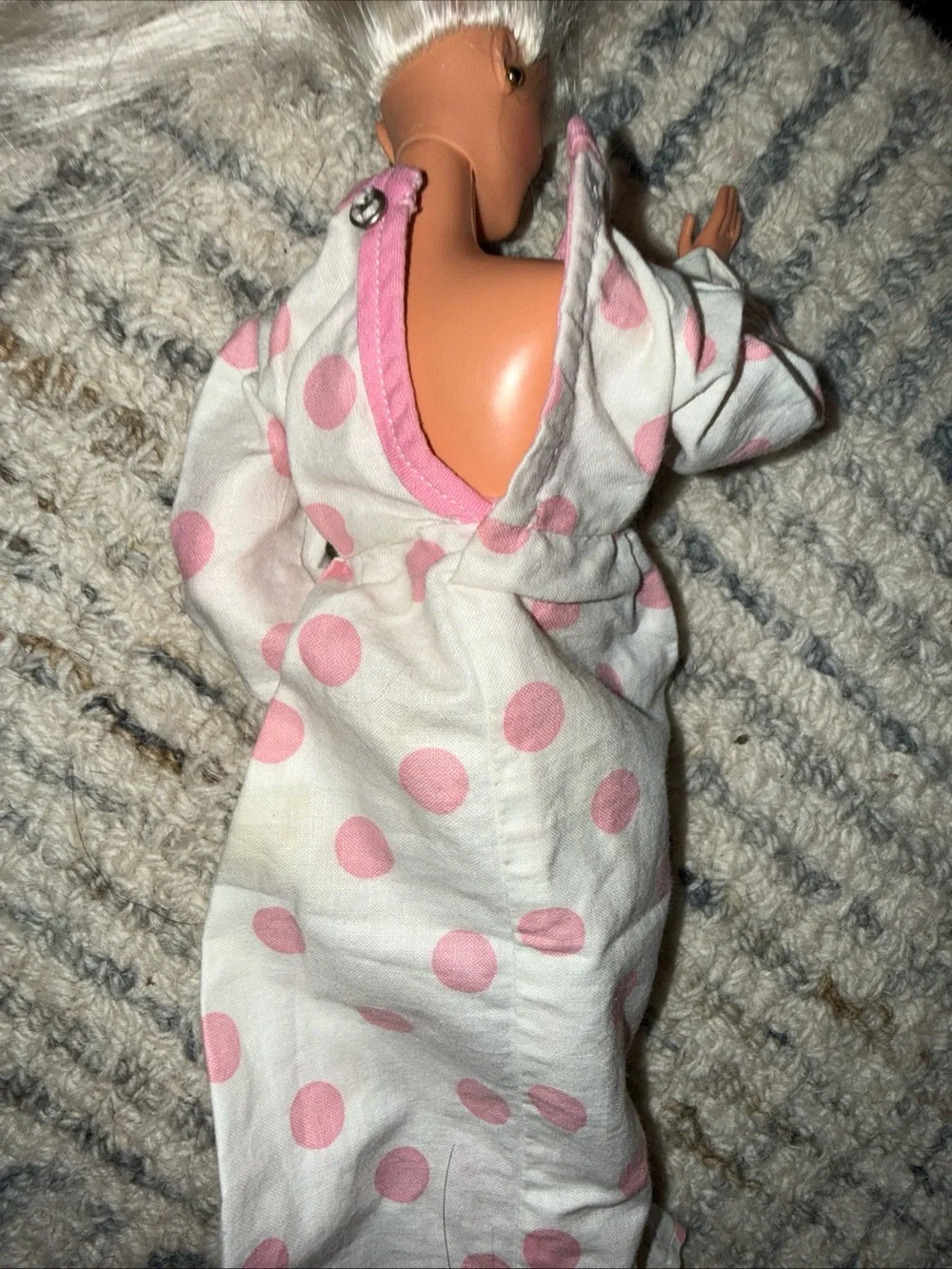 Barbie vintage white long sleeve pink polka dot dress and purse